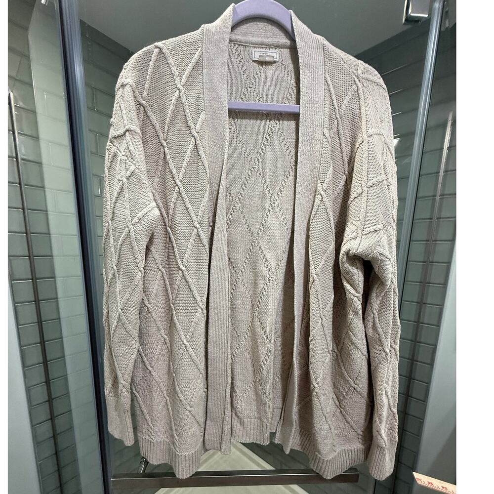 FatFace Cable Knit Open Front Cardigan Sweater Oatmeal Beige Size 8